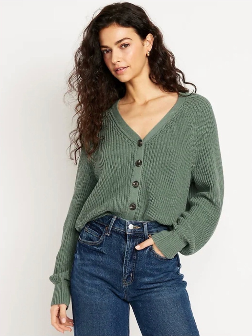 Old Navy Sage Green Ribbed V-Neck Button Cardigan